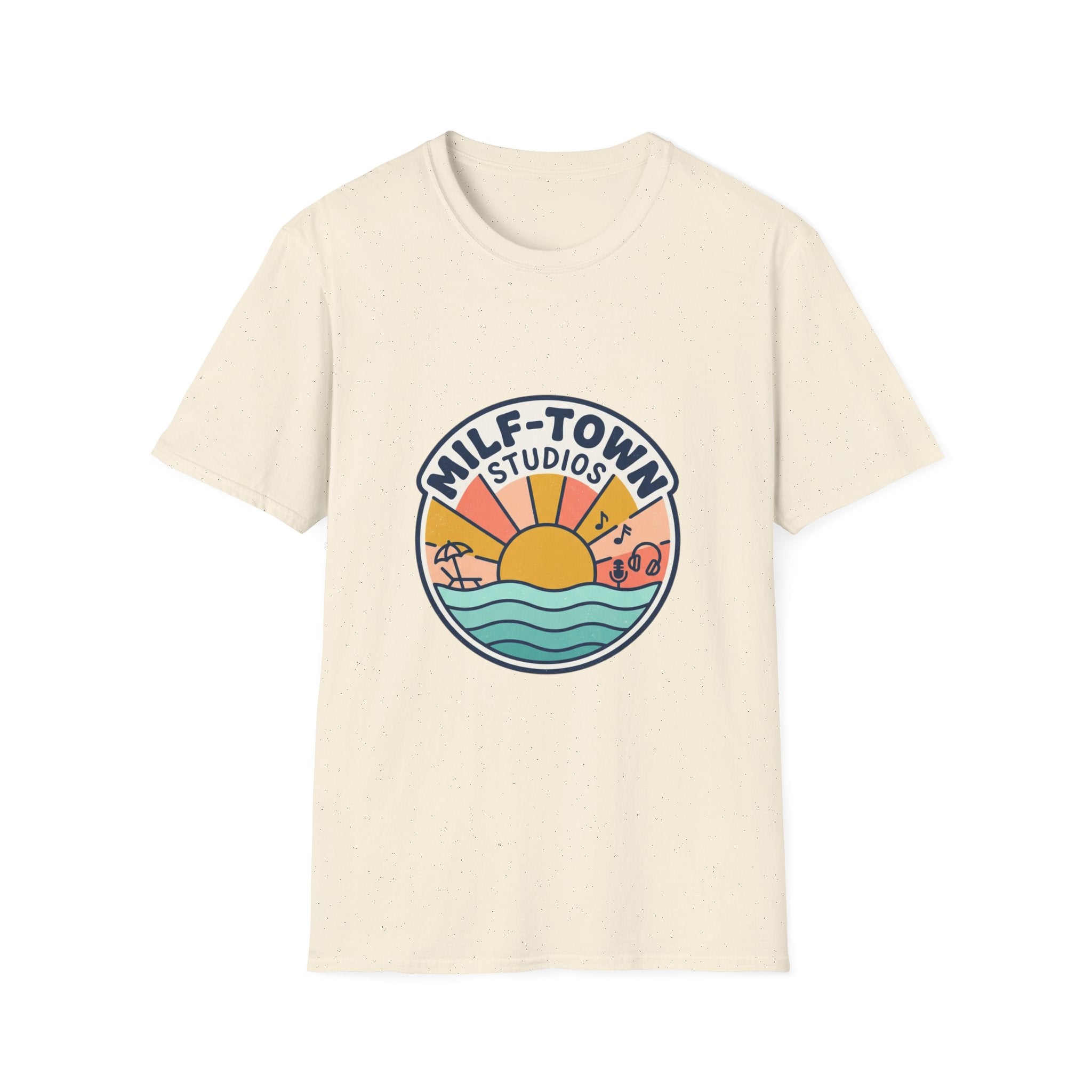 MILF-TOWN STUDIOS Coastal Sunset Tee – Retro Podcast & Creator Lifestyle Graphic Shirt
