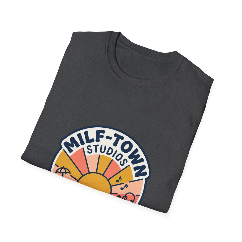 MILF-TOWN STUDIOS Coastal Sunset Tee – Retro Podcast & Creator Lifestyle Graphic Shirt