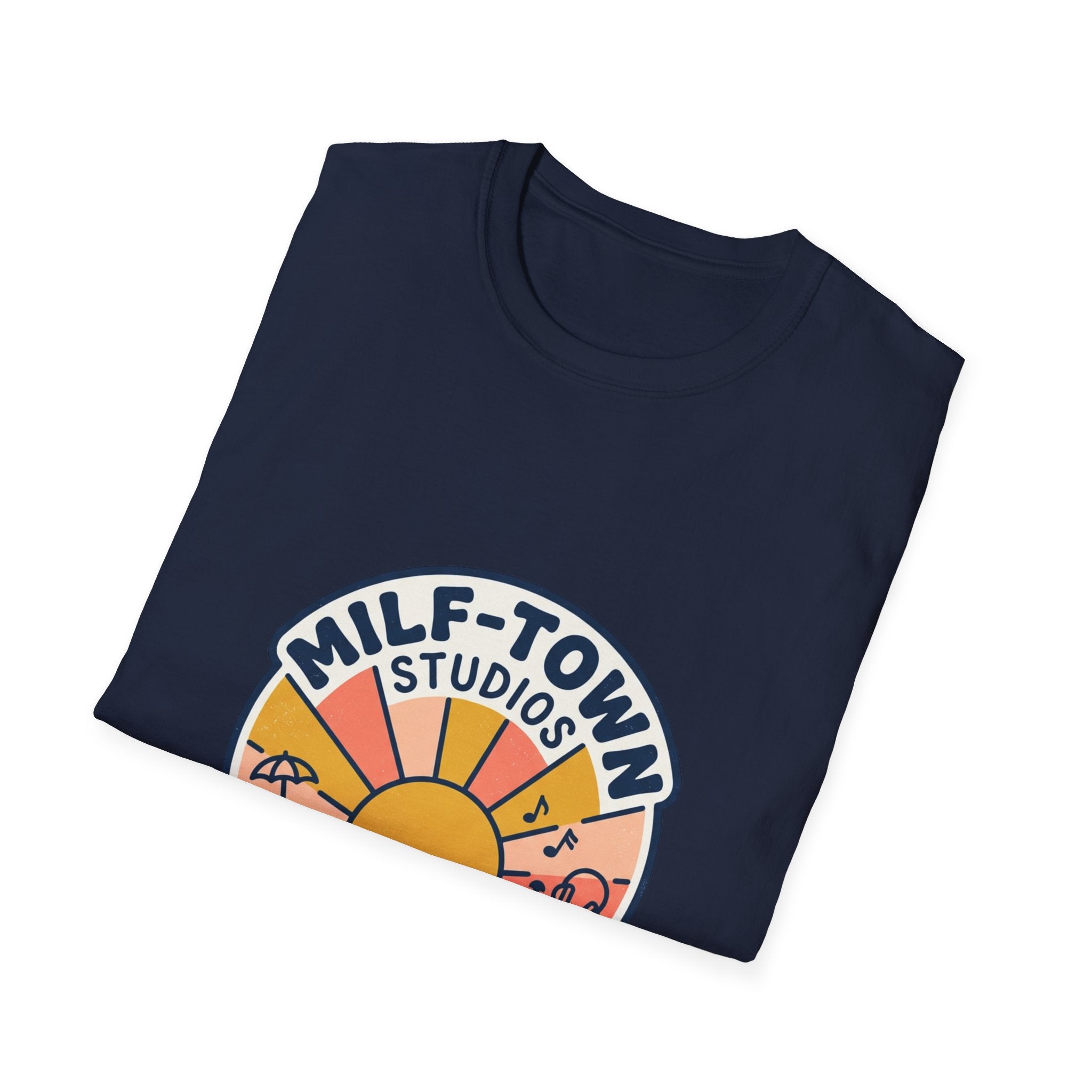 MILF-TOWN STUDIOS Coastal Sunset Tee – Retro Podcast & Creator Lifestyle Graphic Shirt