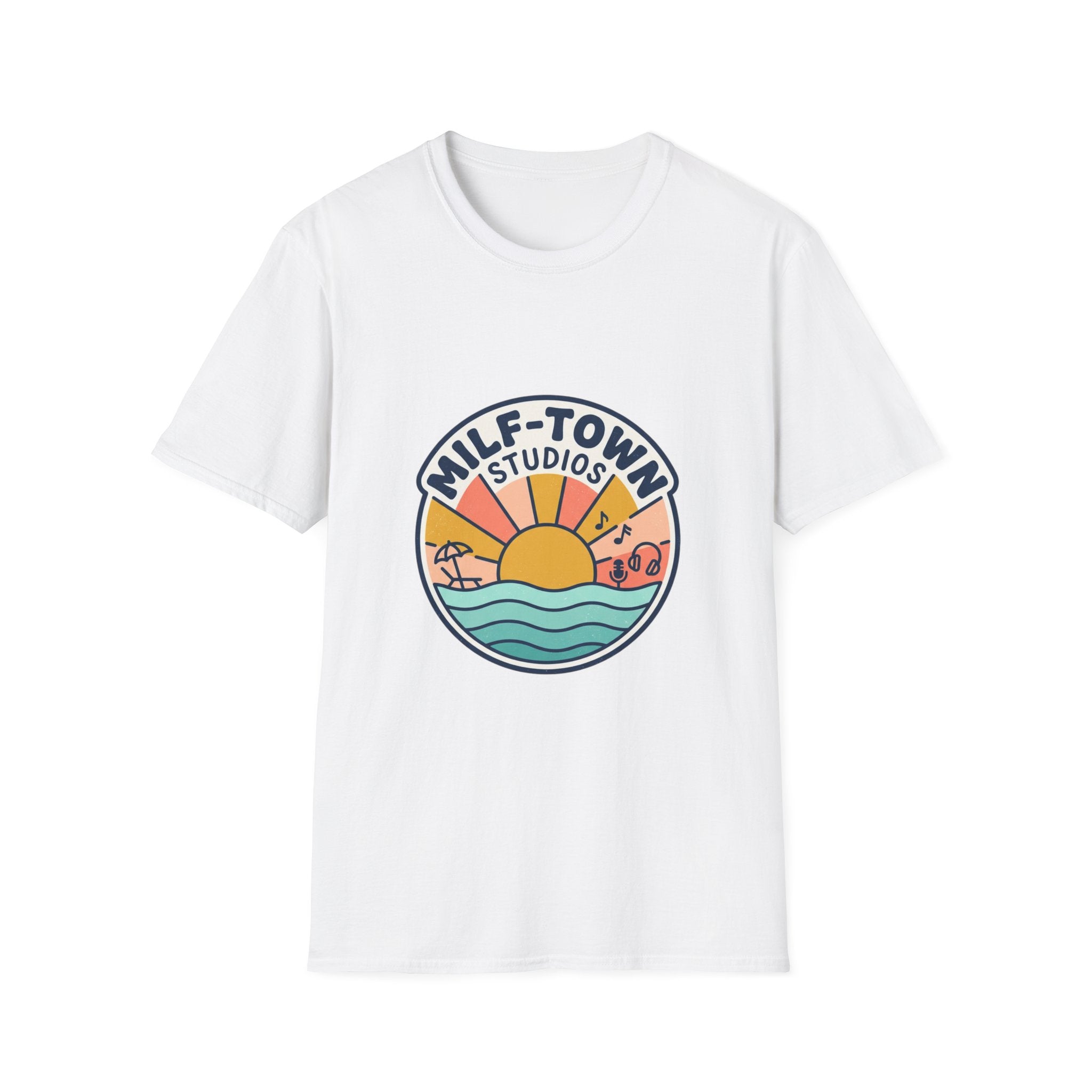 MILF-TOWN STUDIOS Coastal Sunset Tee – Retro Podcast & Creator Lifestyle Graphic Shirt