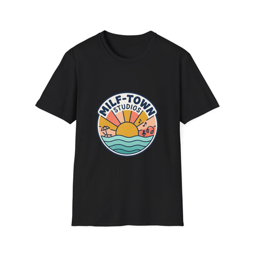 MILF-TOWN STUDIOS Coastal Sunset Tee – Retro Podcast & Creator Lifestyle Graphic Shirt