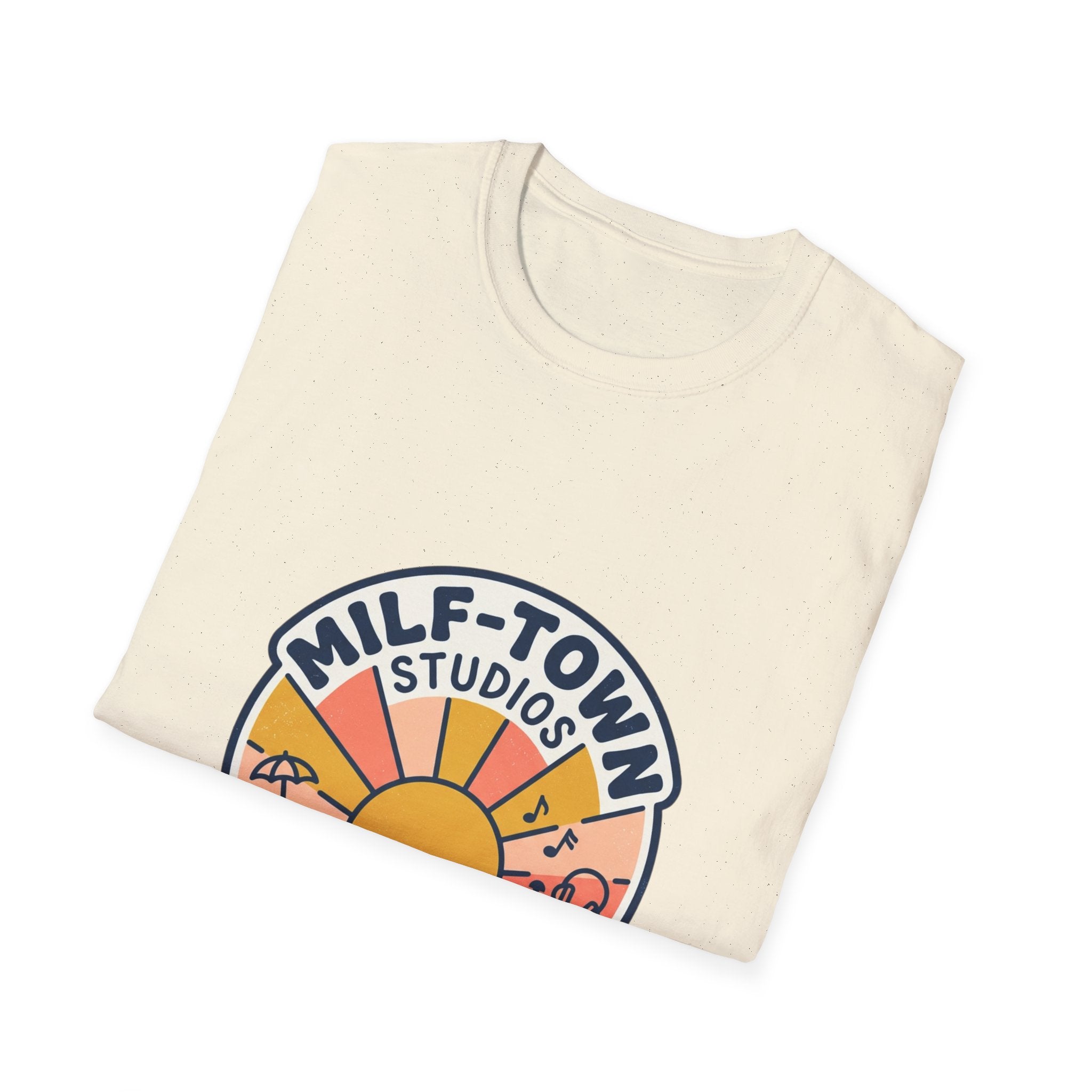 MILF-TOWN STUDIOS Coastal Sunset Tee – Retro Podcast & Creator Lifestyle Graphic Shirt