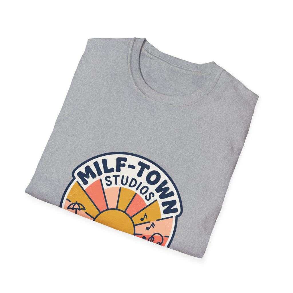 MILF-TOWN STUDIOS Coastal Sunset Tee – Retro Podcast & Creator Lifestyle Graphic Shirt