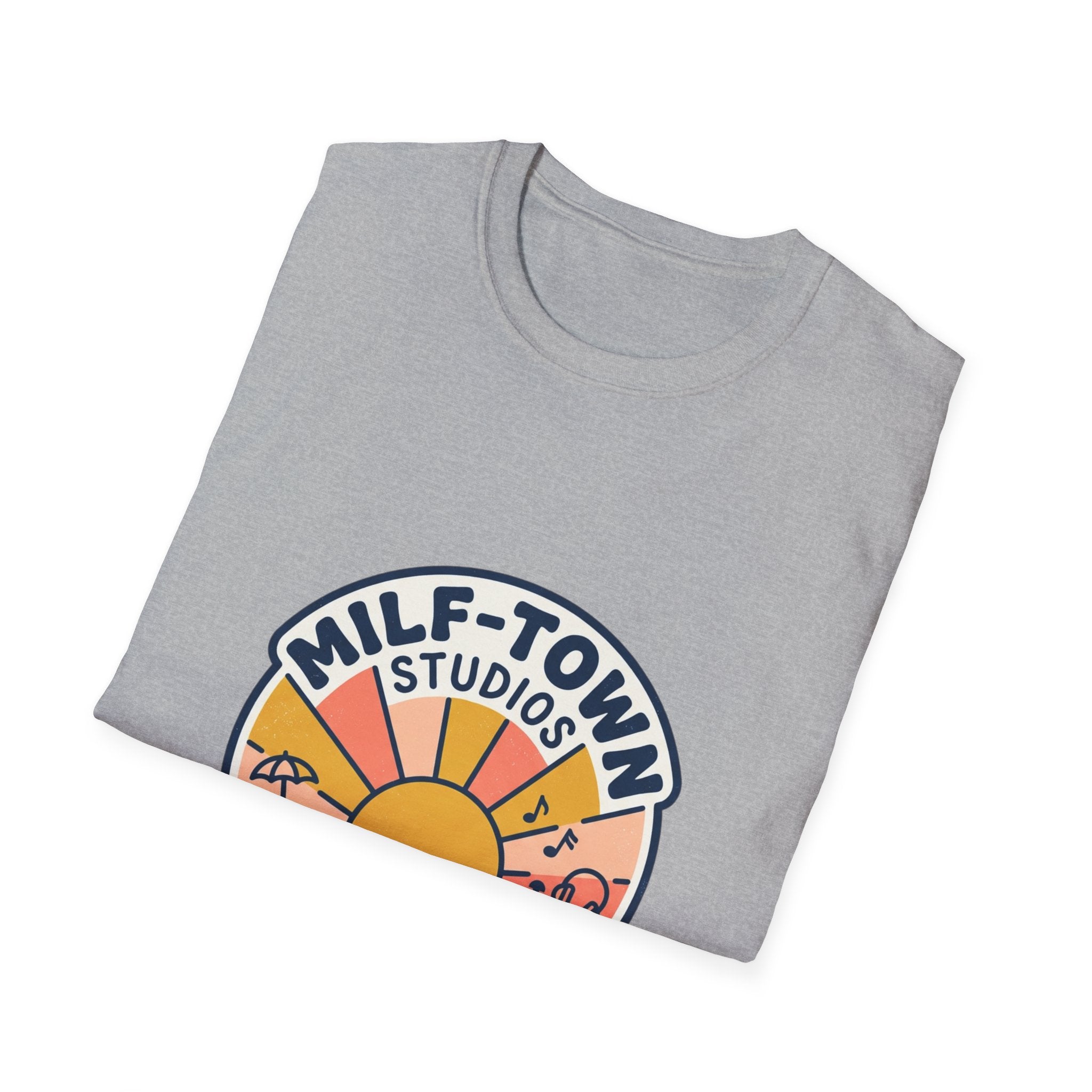 MILF-TOWN STUDIOS Coastal Sunset Tee – Retro Podcast & Creator Lifestyle Graphic Shirt