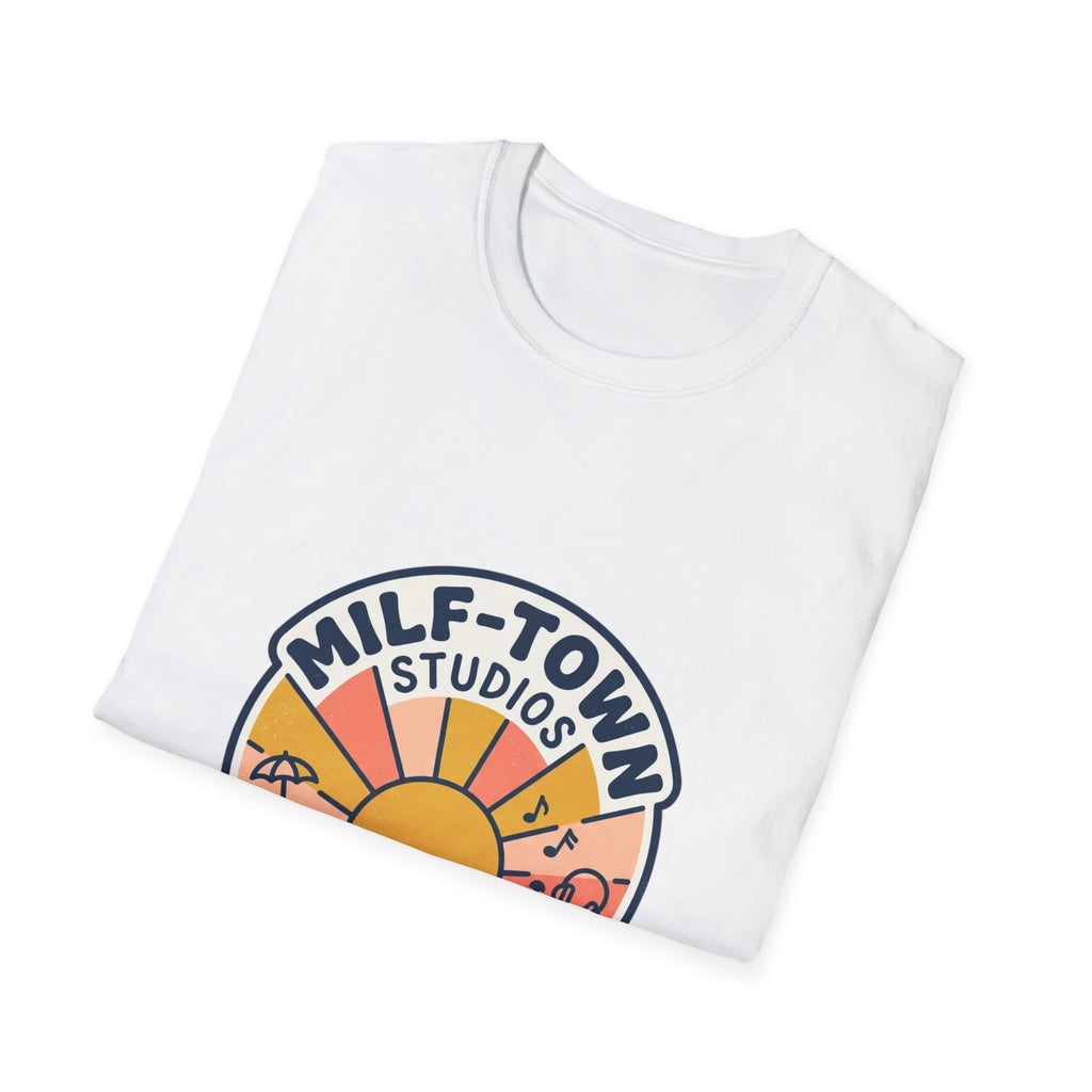 MILF-TOWN STUDIOS Coastal Sunset Tee – Retro Podcast & Creator Lifestyle Graphic Shirt