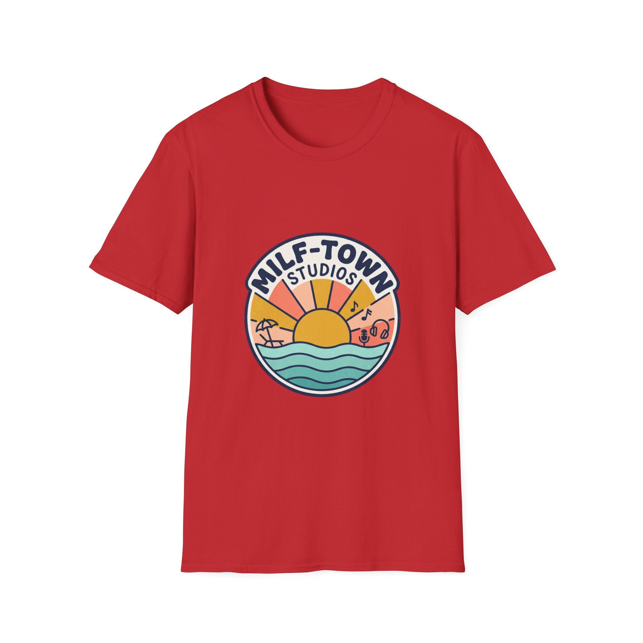 MILF-TOWN STUDIOS Coastal Sunset Tee – Retro Podcast & Creator Lifestyle Graphic Shirt