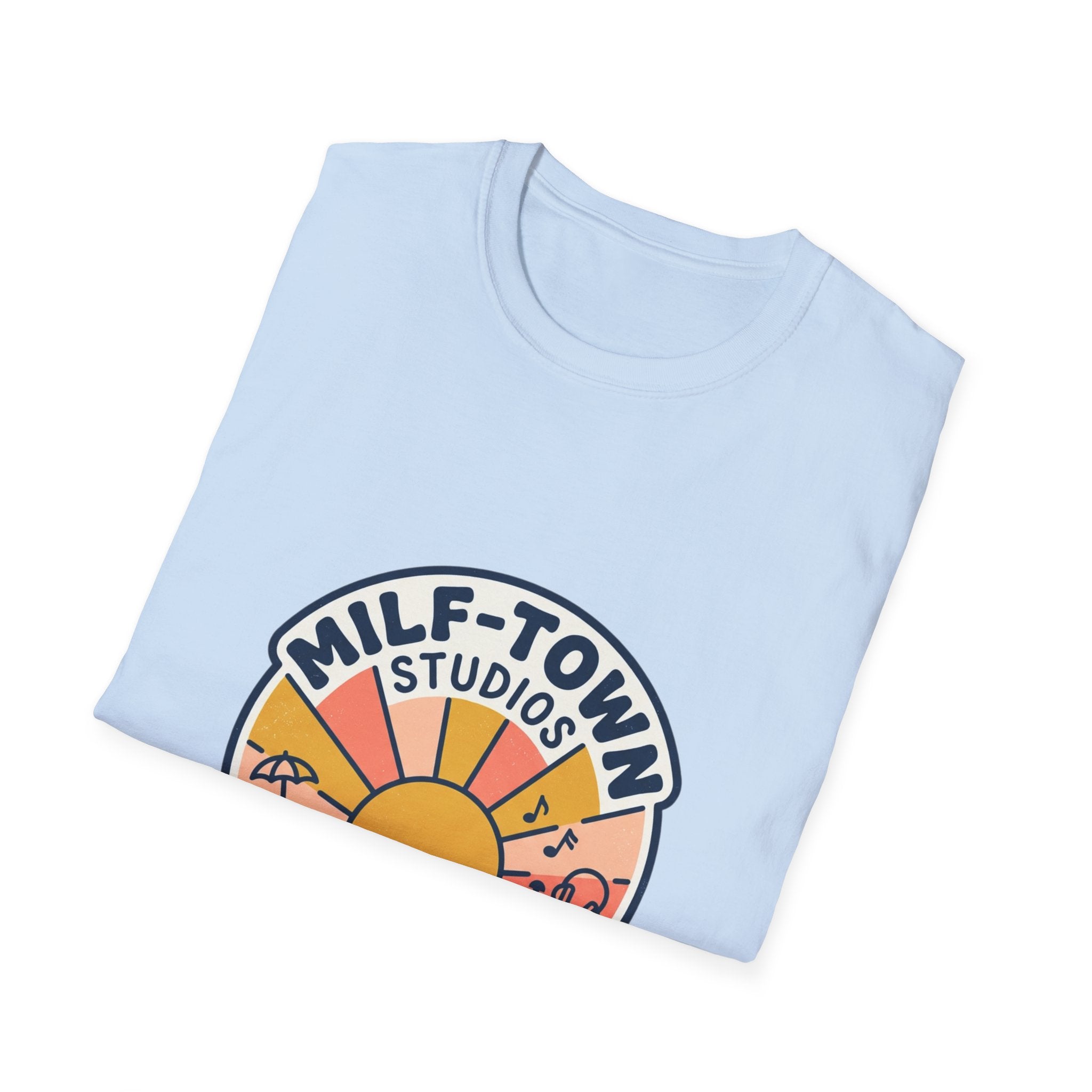 MILF-TOWN STUDIOS Coastal Sunset Tee – Retro Podcast & Creator Lifestyle Graphic Shirt