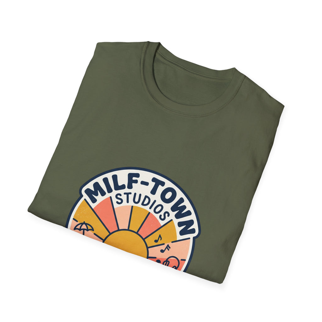 MILF-TOWN STUDIOS Coastal Sunset Tee – Retro Podcast & Creator Lifestyle Graphic Shirt