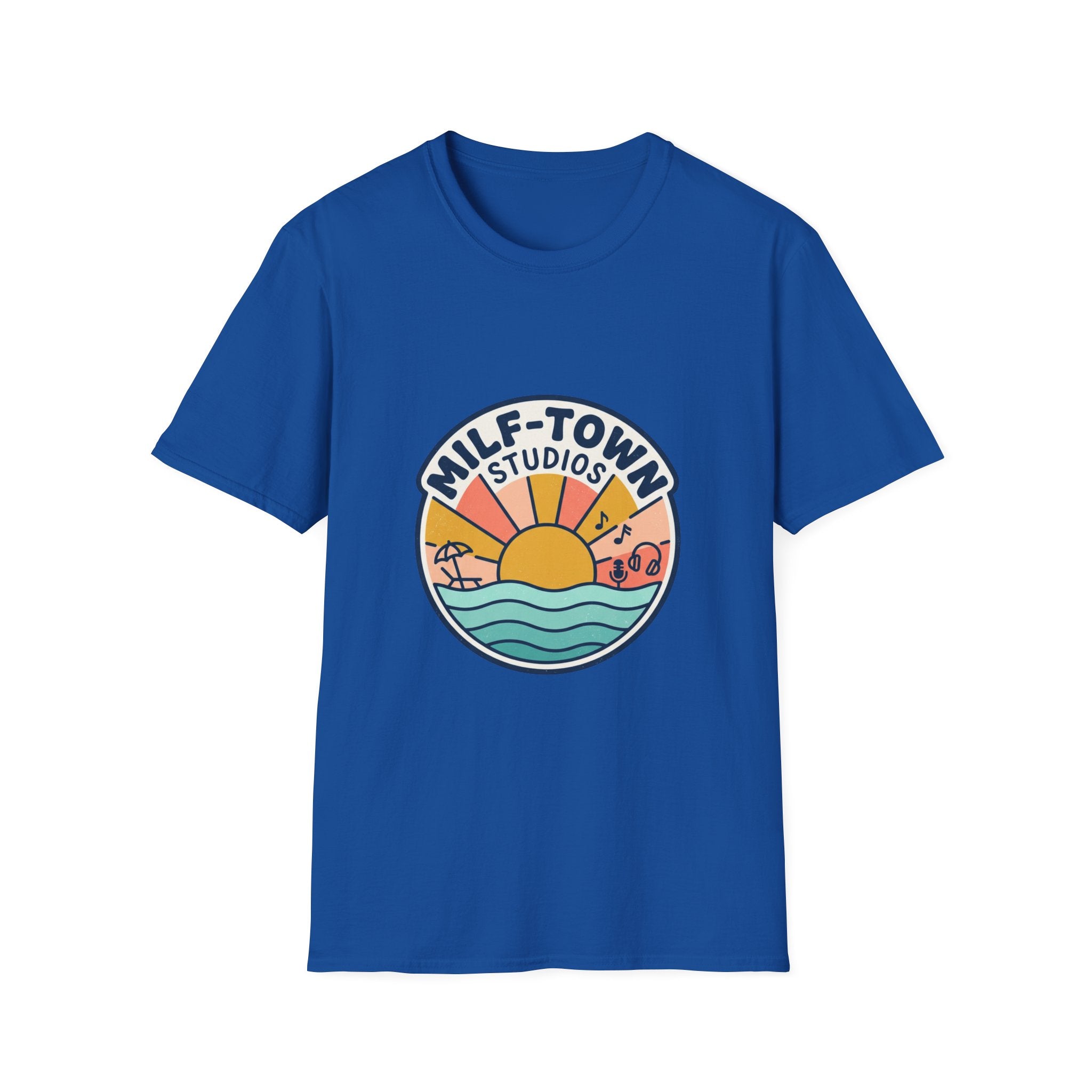 MILF-TOWN STUDIOS Coastal Sunset Tee – Retro Podcast & Creator Lifestyle Graphic Shirt
