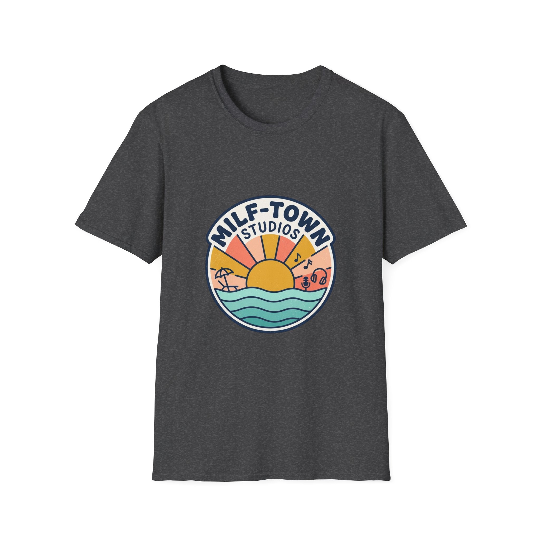 MILF-TOWN STUDIOS Coastal Sunset Tee – Retro Podcast & Creator Lifestyle Graphic Shirt