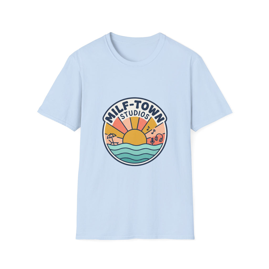 MILF-TOWN STUDIOS Coastal Sunset Tee – Retro Podcast & Creator Lifestyle Graphic Shirt